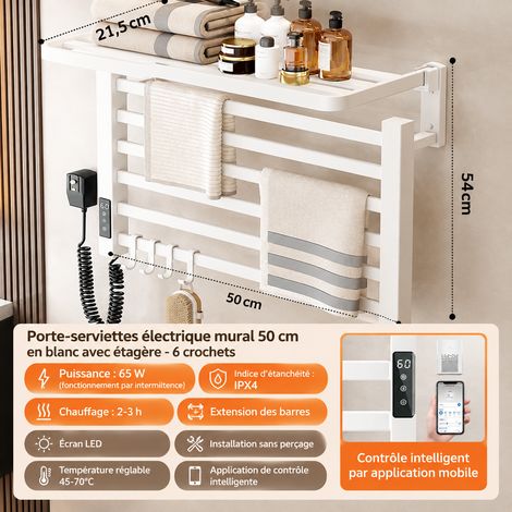 Sèche-Serviettes Électrique blanc lune affichage numérique WiFi 6 barres câble à gauche 50cm 1 kg – Livraison gratuite (1/5)