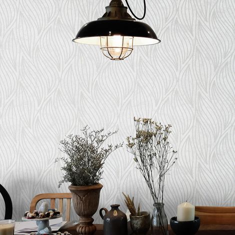 Papiet peint gris clair moderne salon | Tapisserie grise claire tendance motifs irisés | Papier peint couloir & chambre intissé (1/3)