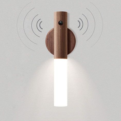 HOXILEELEO - Luminaire Applique Murale Bois Batterie LED Veilleuse Enfant Sans Fil Détecteur de Mouvement Portable Vintage Lampe de Placard USB Rechargeable Lampe de Nuit Magnétique Eclairage de Cheve (1/5)