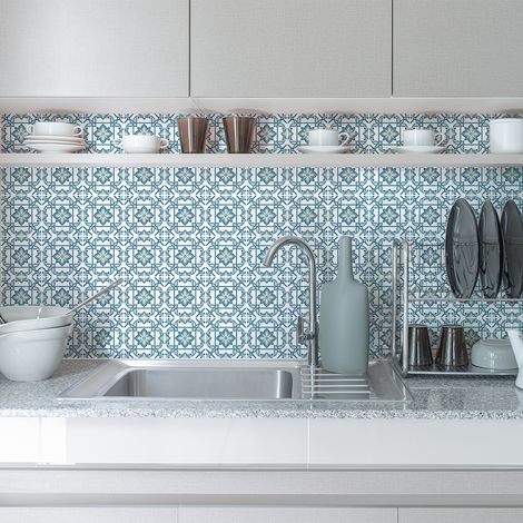 Sticker Mural Carrelage adhésif Cuisine Salle de Bain - 24 STICKERS CARRELAGES AZULEJOS MESSINE - 24stickers10x10cm (1/5)