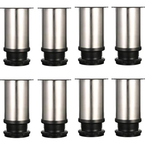 Lot de 8 pieds de meuble réglables 80-95mm – Métal chrome – Vis de fixation incluses – Pour projets de bricolage (1/5)
