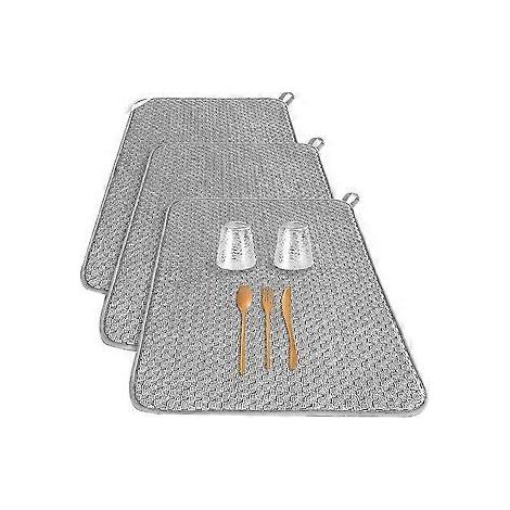 3-teiliges Geschirrtrockenset, saugfähige Mikrofaser-Abtropfmatten, Abtropfmatten in verschiedenen Größen für die Küchenarbeitsplatte