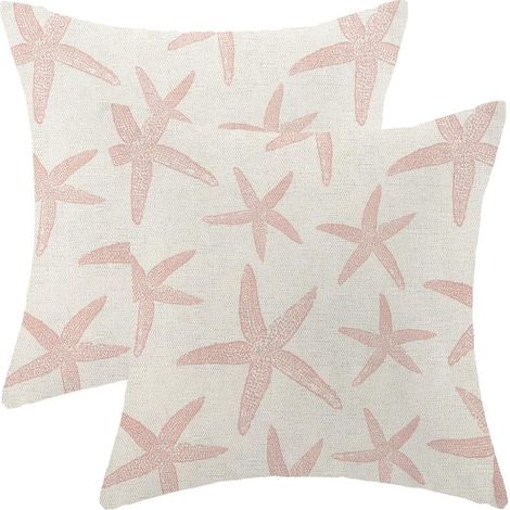 Fodere per cuscini con stampa oceanica, 45x45 cm, set da 2, motivo stelle marine rosa, lino - Cerniera invisibile - Decorazione per interni/esterni per divano, soggiorno o casa al mare