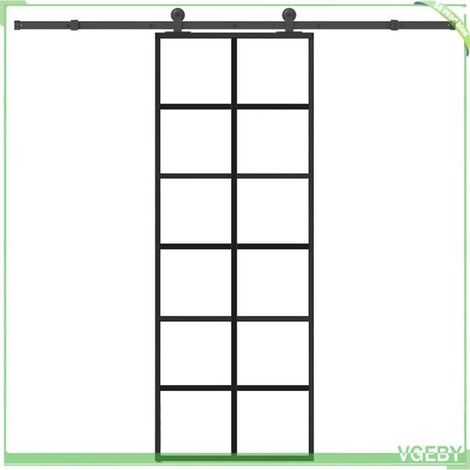 Porte coulissante - 3332842 - Verre ESG imprimé noir - 76×205 cm - Rail 213,5 cm (100 kg) (1/5)