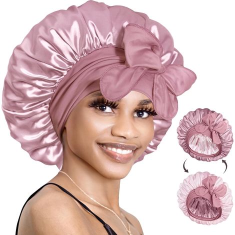 Satin-Nachthaube – 1 Stück – Wendbar, doppellagig – Verstellbar mit langem Gummiband – Für lockiges und glattes Haar – Unisex (1/5)