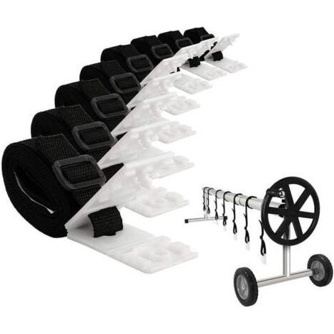 Bâche solaire enroulable pour piscine – Kit de fixation complet avec 8 sangles réglables et crochets robustes – Protection thermique et anti-évaporation (1/5)