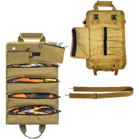 Sac À Outils - 51 x 32 cm - Tissu Oxford - Poche Tournevis + Poche Maille + 4 Compartiments Grande Capacité - Kaki - 1 Pièce (1/5)