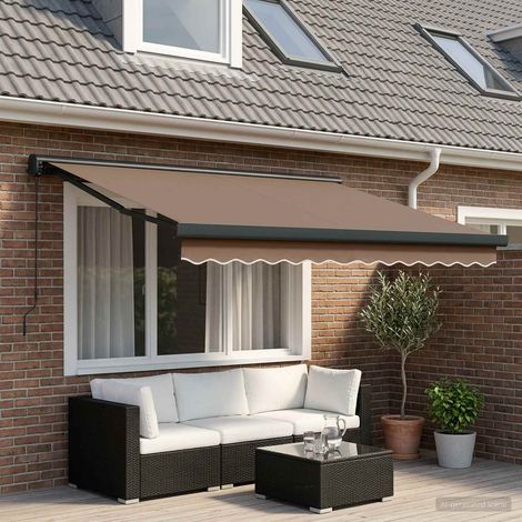 Store banne rétractable extérieur pour terrasse et jardin en métal et tissu taupe 450 x 300 cm - PANGIVO (1/4)