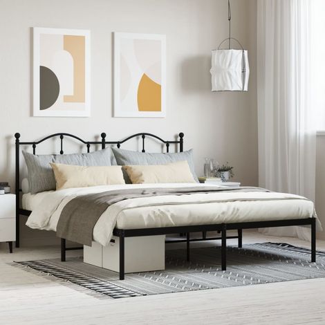 Lit adulte,Lit double,Cadre de lit métal avec tête de lit noir 180x200 cm CIV701388 (1/5)