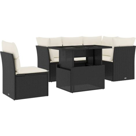 vidaXL Set Divano da Giardino 6 pz con Cuscini Nero in Polyrattan (1/5)