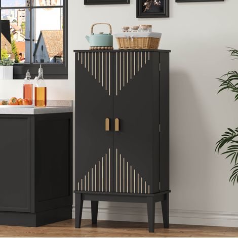 Sideboard en MDF noir 120x59x30 cm, meuble de rangement 2 portes, 5 compartiments, style vintage moderne (1/5)