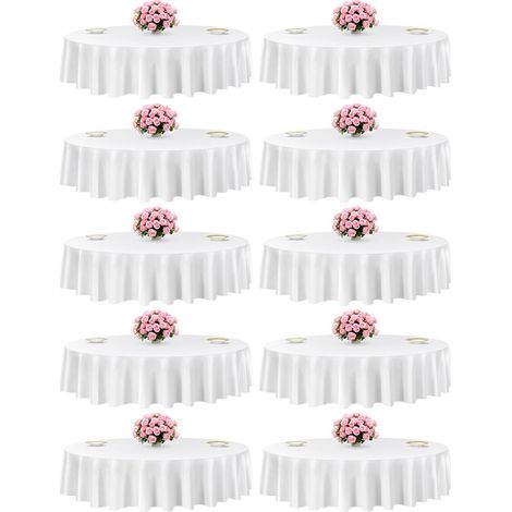 Nappe Ronde Blanche, 2286 mm, Couverture de Table en Polyester, Lot de 10, résistante aux Taches et aux Plis, Lavable en Machine, pour Salle à Manger, Mariage, fête, Banquet, événement Officiel (1/5)