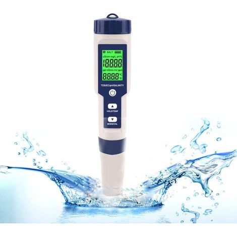Medidor electrónico de pH, medidor de pH de bolsillo 5 en 1, medidor de calidad del agua, medidor de temperatura, pH, CE, salinidad, TDS (1/5)