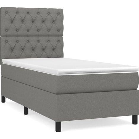 Cadre de lit en tissu, matelas inclus, gris foncé, 80 x 200 cm (1/5)