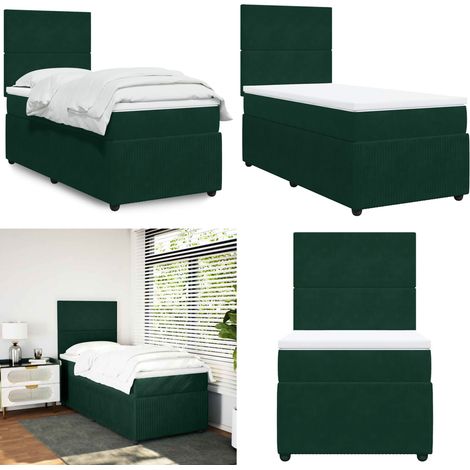 Sommier à lattes de lit avec matelas Vert foncé 100x200 cm - Sommier à lattes - Matelas à ressorts ensachés (1/5)
