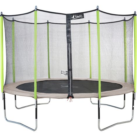 Kangui - Trampoline de jardin 365 cm + filet de sécurité JUMPI Taupe/Vert 360. Trampoline certifié par le CRITT sport & loisirs
