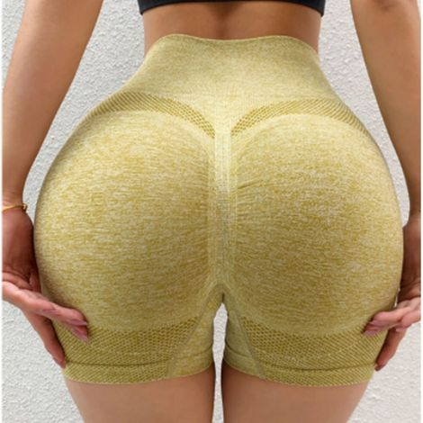 Shorts de Yoga Gainant Fessier Taille Haute Contour Ventre Sans Couture Élastique Femme Fitness Course Jaune Taille M 40‑60kg (1/5)