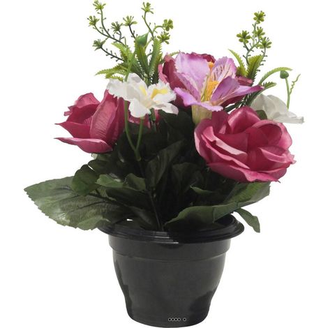 Pot pour les Tombes de Rose, Alstromeria et Orchidée artificiels pour la Toussaint Rose fushia - couleur: Rose fushia 730