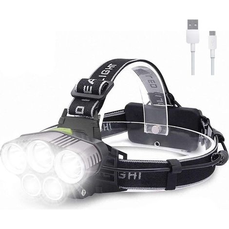 Lampe frontale rechargeable LED 10000lm 6 modes IPX5 camping mains libres lecture enfants