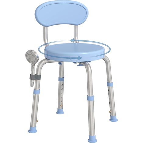 HOMCOM 360° Swivel Shower Stool, Rotating Shower Chair with Aluminium Frame (1/5)