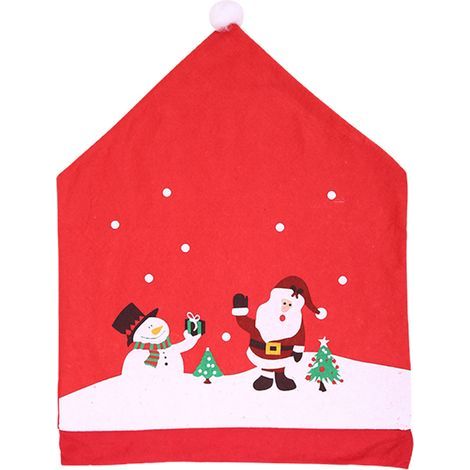 Schneeflocken-Weihnachtsbäume, Hirsch, roter Hut, Sitzbezug für Weihnachtsfeier, Esszimmer, Küche, Weihnachtsdekoration (V) (1/5)