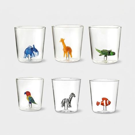 Set 6 bicchieri in vetro decorati Made in Italy Savana Family Mix 4 (1/3)