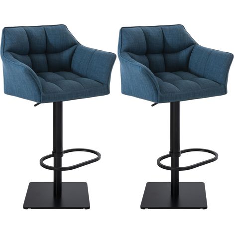Set di 2 sgabelli da bar regolabili in tessuto blu con seduta imbottita e avvolgente e base quadrata in metallo nero 100006298