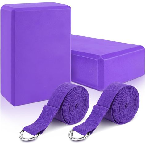 Yoga Blocks with Strap, High Density Purple Block, Lightweight EVA Foam Brick, Non Slip for Pilates, Stretching, Improve Flexibility - Includes 2 Straps (1/5)