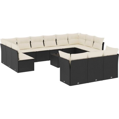 Salon de jardin avec coussins 14 pcs noir résine tressée (1/3)