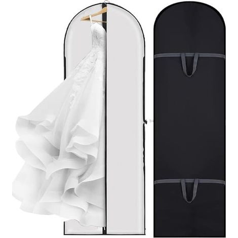 Lot de 2 housses à vêtements longues avec fermeture éclair (180 x 60 cm), pliables et lavables, idéales pour les voyages. Parfaites pour les robes de mariée, les robes longues ou tout autre type de vê (1/5)