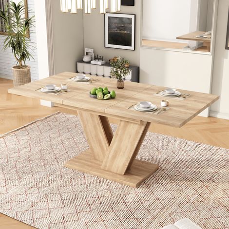 Mesa de comedor extensible 140/180 x 80 cm en MDF efecto roble, para 4-6 personas, patas en V (1/5)