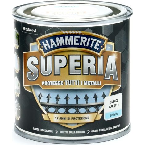 Hammerite Superia smalto metallo antiruggine interno e esterno, Brillante Bianco, 250 ml
