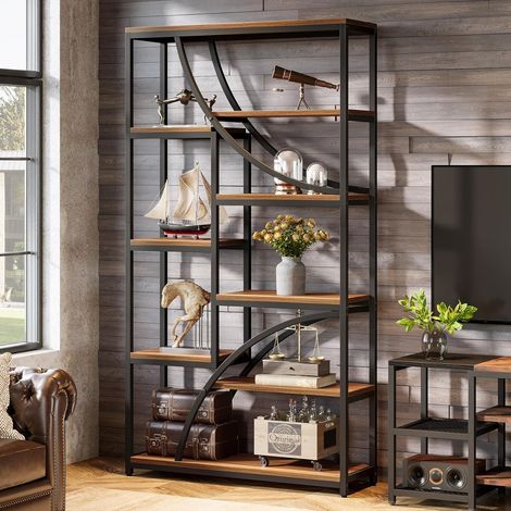 Tribesigns Bücherregal, 180 cm Regal mit 9 Ebenen, Großer Geometrischer Bücherschrank mit Offenen Fächern, Frei Stehendes Holz- & Metall Standregal