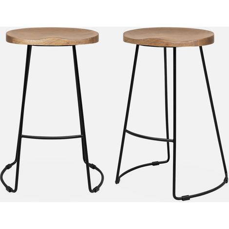 Taburete de bar de madera y acero, set de 2