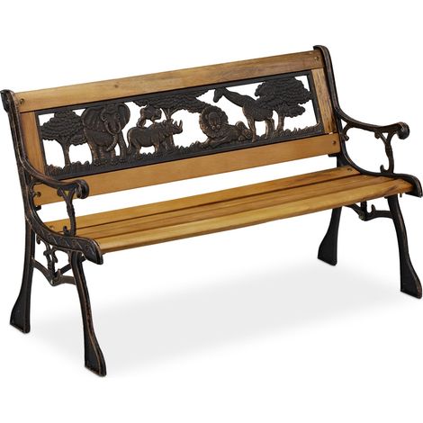 Banc de jardin enfants motifs animaux 100 x 40 x 50 cm en bois marron (1/5)