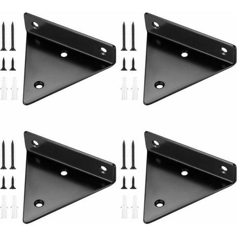Shelf Bracket - Fer Noir - 100 X 80 Mm - Pour Étagères Flottantes Intérieur Maison Bureau - 4 Pièces (1/4)