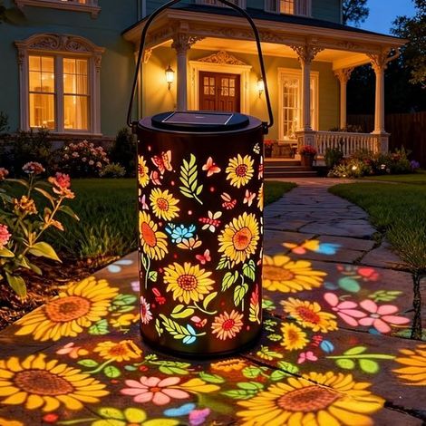 Lampada solare da giardino, illuminazione da giardino a energia solare, 18 x 10 cm, luci solari da giardino, lanterne con motivo a girasole, illuminazione per esterni, a energia solare (1/5)
