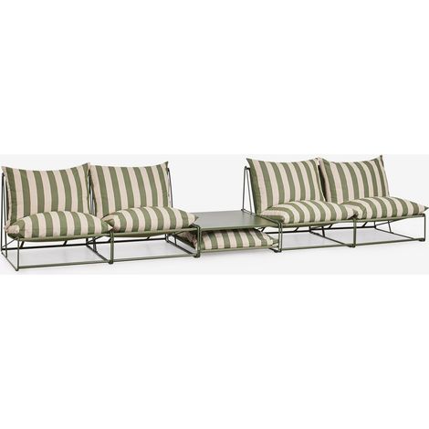 Ensemble de jardin avec 2 canapés modulaires de 2 pièces et table d'appoint convertible Amaro SKLUM Beige Tapioca - Vert olive intense (1/5)