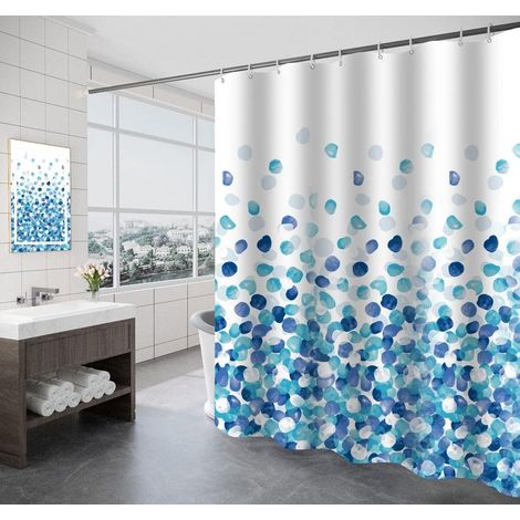 Rideau de Douche 180 x 200 cm, Rideau de Douche Anti moisissure antibactérien et inodore Rideau de Bain avec 12 Anneaux et Ourlet lesté, Motif pétales Bleus (1/5)