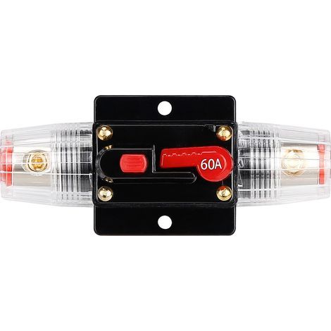 Porte-fusible 60 A 12-24 V CC, disjoncteur audio, porte-fusible en ligne pour autoradio, réarmement manuel, pour autoradio, bateau, avec cosses et gaine thermorétractable. (1/4)