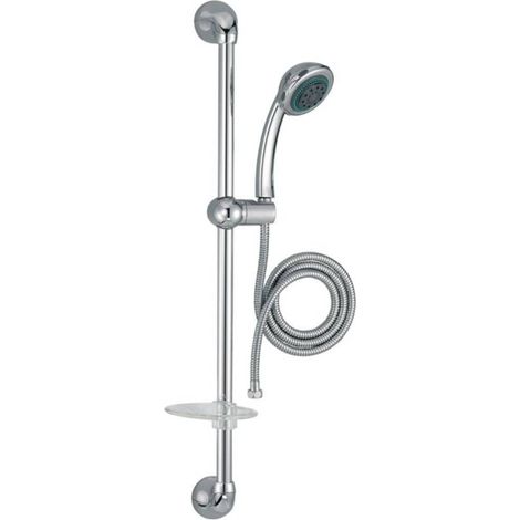 Jacob Delafon – Ensemble de douche chromé 750mm – Barre flexible 25mm – Douchette 3 jets anticalcaire – Flexible anti-torsion 1750mm
