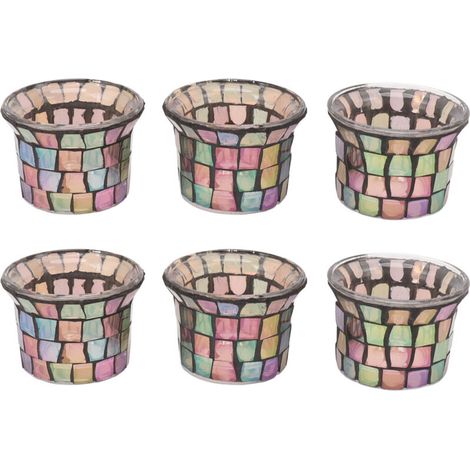Brown mosaic candlestick, 6 pieces, solid glass candlestick, flower pot for wedding meditation (1/5)