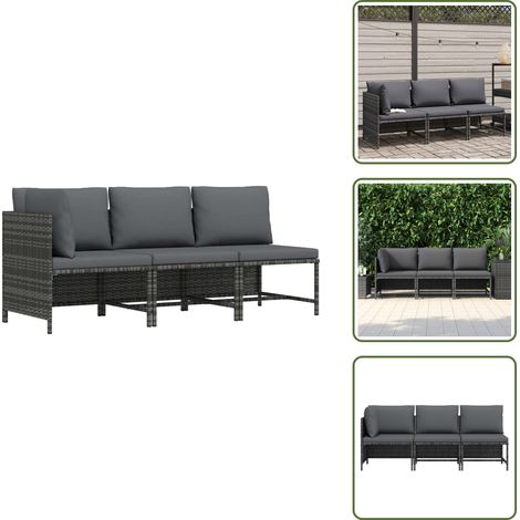 Salon de jardin 3 pcs avec coussins Résine tressée Gris - Salon De Jardin - Mobilier De Jardin - Ensemble De Meubles De Jardin - Canapé D'angle - Canapé Modulaire (1/5)