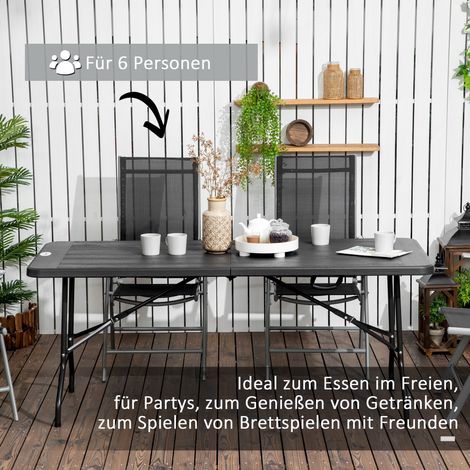Table de jardin pliante gris foncé pour 6 personnes 180x75,5x73 cm, aspect bois, meuble d'extérieur escamotable (1/4)