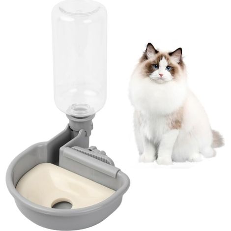 Hunde-Wasserspender, 480 ml Hunde-Wasserspender für Käfige, Hundetränke für Käfige, Wassernapf mit Flasche, automatischer Schwerkraft-Trinkbrunnen für Katzen, Hunde und Kleintiere (Grau)