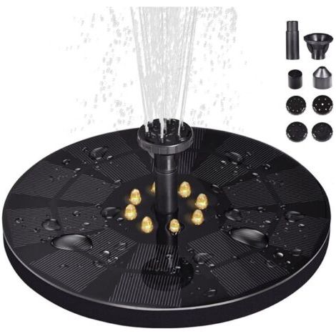 Fontaine à eau solaire améliorée avec lumière LED 3 W - Fontaine à énergie solaire avec 8 styles d'eau - Fontaine flottante à énergie solaire pour bain d'oiseaux, jardin, étang, piscine, extérieur