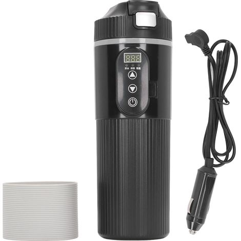 Bollitore elettrico per auto Tazza riscaldante da 500 ml Tazza con display intelligente della temperatura in acciaio inossidabile con accendisigari Nero. (1/5)