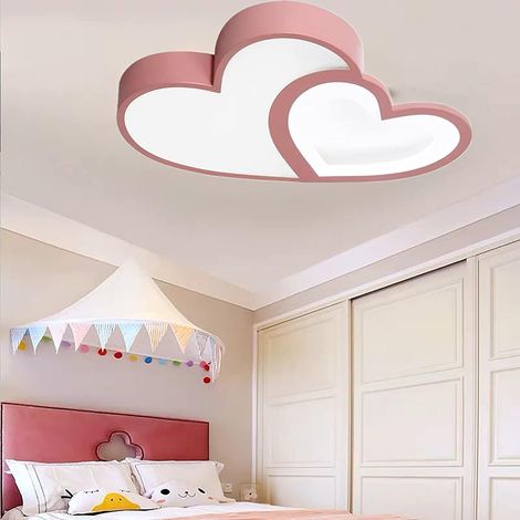 Plafonnier LED double cœur 55 cm (rose) – 40 W à intensité variable avec télécommande et réglage de la luminosité en continu Lampe design moderne pour couloir, chambre et salon (1/5)
