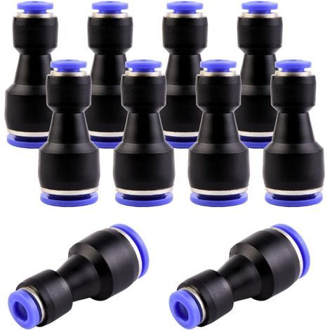 10 - Pneumatikverschraubung - Reduzierstück zum Einstecken - Luft- und Wasseranschluss - Für industrielle Automatisierung - Schwarz und Blau - 12 x 6 mm (1/5)