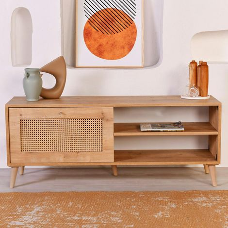 Meuble TV cannage 1 espace rangement 2 niches MARFA